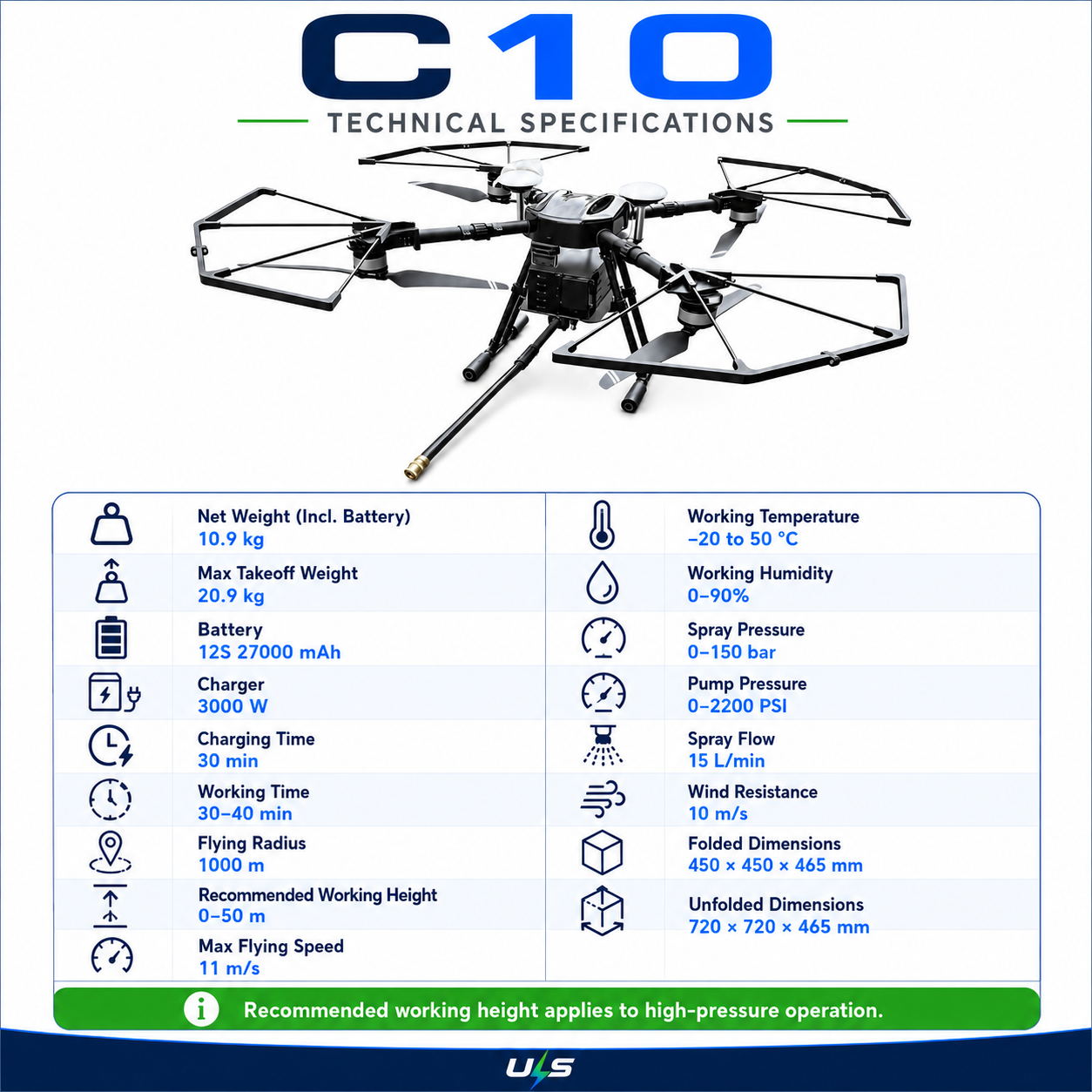 ULS C10 Commercial Building Cleaning Drone | 0-50 m High-Rise Cleaning UAV