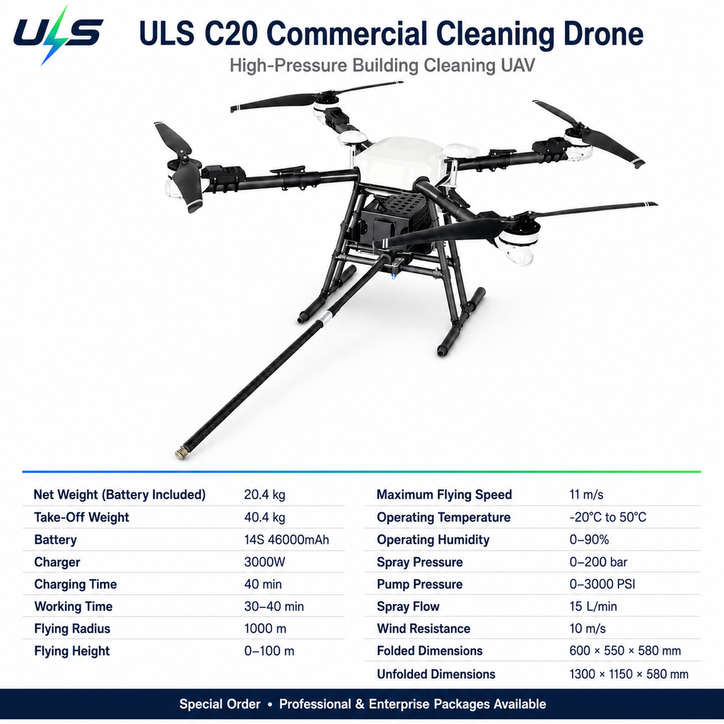 ULS C20 Commercial Building Cleaning Drone | 0-100 m High-Rise Cleaning UAV