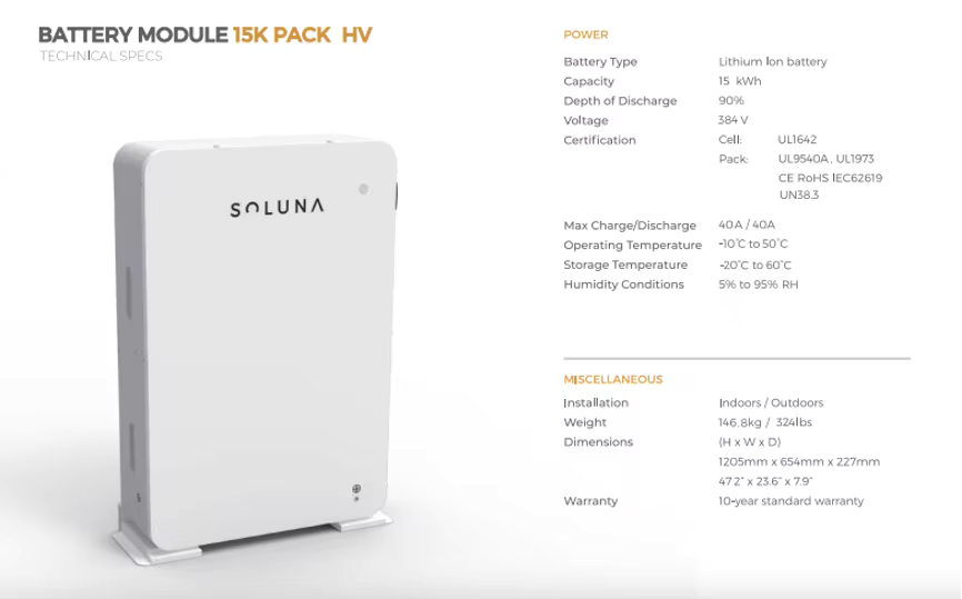 Soluna 15K HV | 15kWh High Voltage LiFePO₄ Solar Battery
